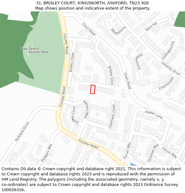 31, BRISLEY COURT, KINGSNORTH, ASHFORD, TN23 3GE: Location map and indicative extent of plot