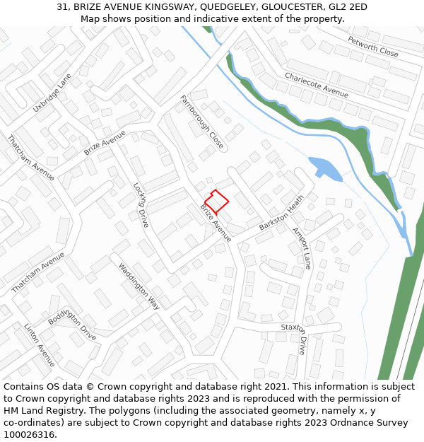 31, BRIZE AVENUE KINGSWAY, QUEDGELEY, GLOUCESTER, GL2 2ED: Location map and indicative extent of plot