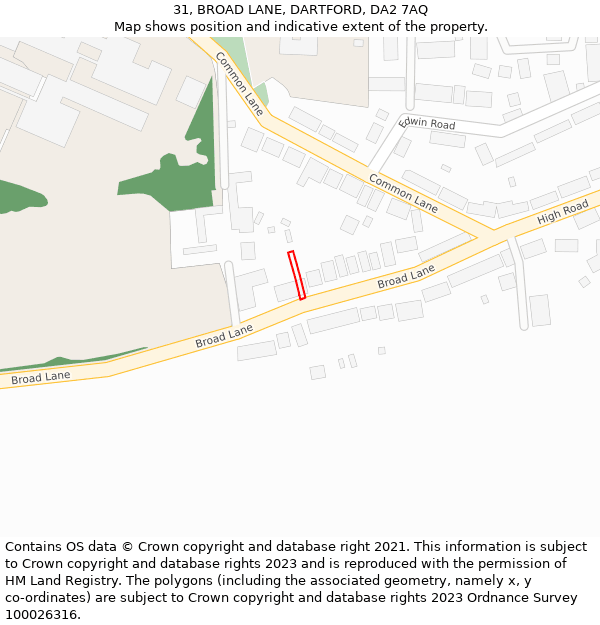 31, BROAD LANE, DARTFORD, DA2 7AQ: Location map and indicative extent of plot