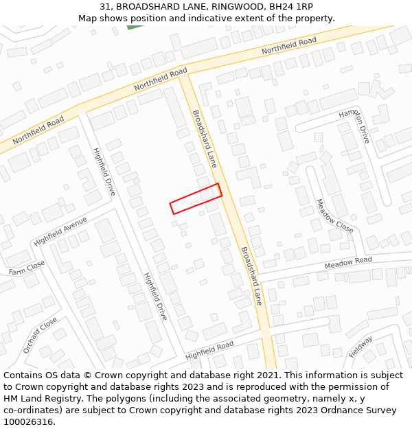 31, BROADSHARD LANE, RINGWOOD, BH24 1RP: Location map and indicative extent of plot