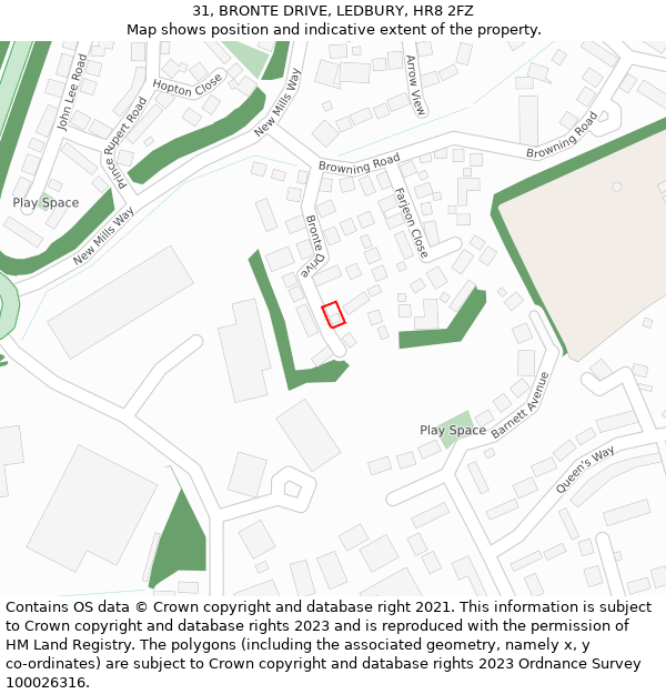 31, BRONTE DRIVE, LEDBURY, HR8 2FZ: Location map and indicative extent of plot