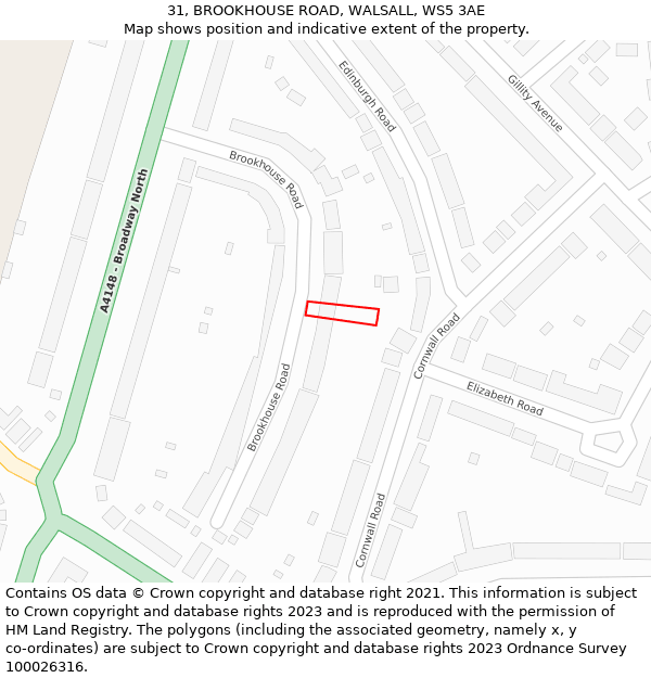31, BROOKHOUSE ROAD, WALSALL, WS5 3AE: Location map and indicative extent of plot