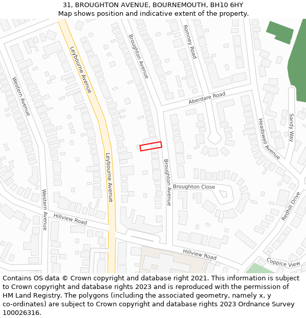 31, BROUGHTON AVENUE, BOURNEMOUTH, BH10 6HY: Location map and indicative extent of plot