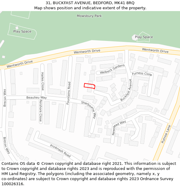 31, BUCKFAST AVENUE, BEDFORD, MK41 8RQ: Location map and indicative extent of plot