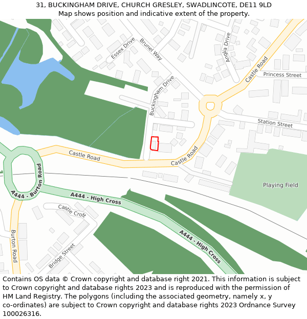 31, BUCKINGHAM DRIVE, CHURCH GRESLEY, SWADLINCOTE, DE11 9LD: Location map and indicative extent of plot