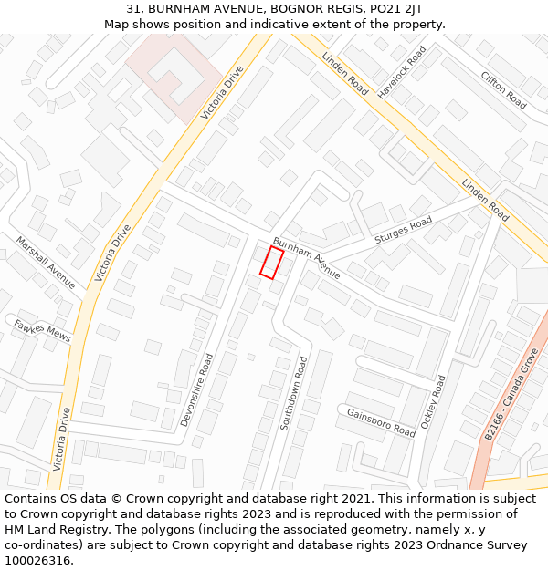 31, BURNHAM AVENUE, BOGNOR REGIS, PO21 2JT: Location map and indicative extent of plot