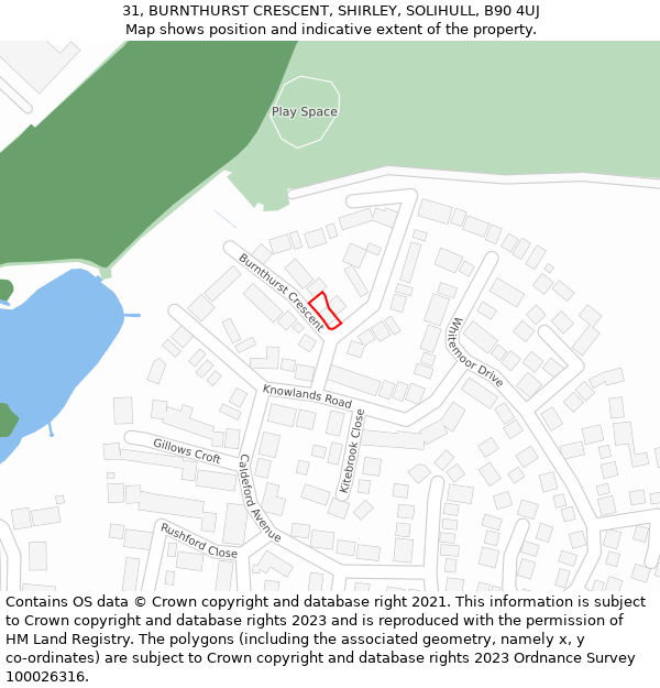 31, BURNTHURST CRESCENT, SHIRLEY, SOLIHULL, B90 4UJ: Location map and indicative extent of plot