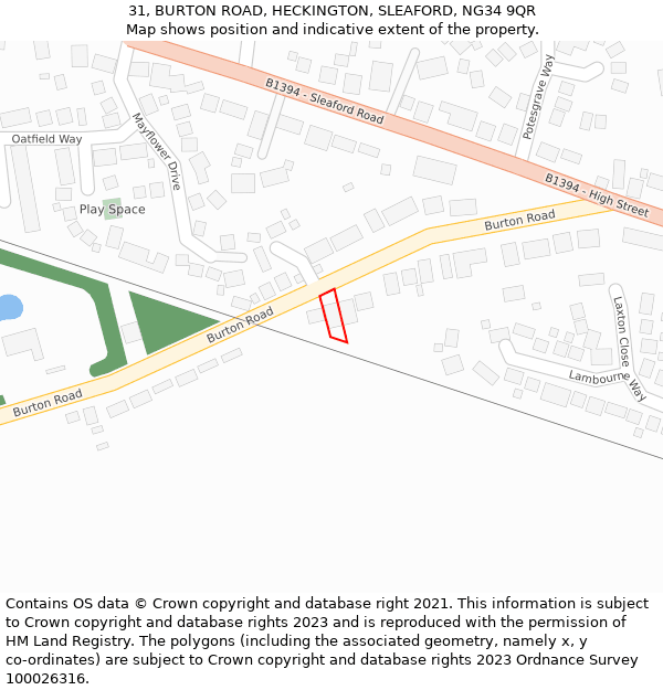 31, BURTON ROAD, HECKINGTON, SLEAFORD, NG34 9QR: Location map and indicative extent of plot