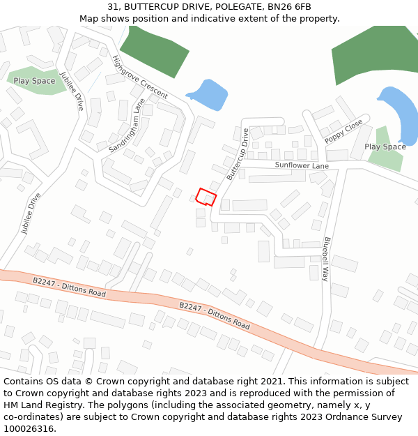 31, BUTTERCUP DRIVE, POLEGATE, BN26 6FB: Location map and indicative extent of plot