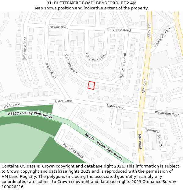31, BUTTERMERE ROAD, BRADFORD, BD2 4JA: Location map and indicative extent of plot