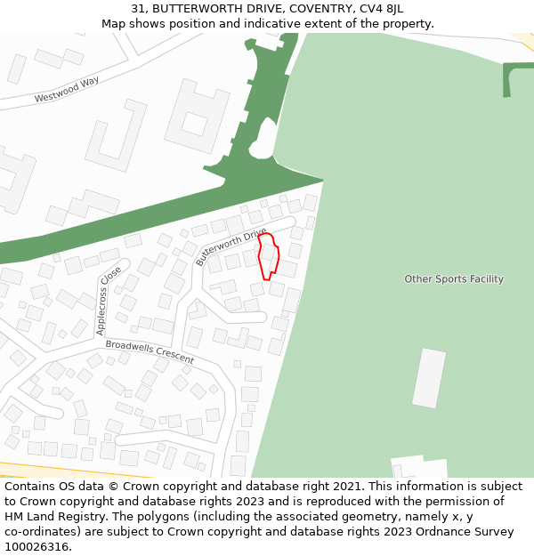 31, BUTTERWORTH DRIVE, COVENTRY, CV4 8JL: Location map and indicative extent of plot