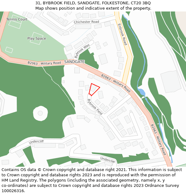 31, BYBROOK FIELD, SANDGATE, FOLKESTONE, CT20 3BQ: Location map and indicative extent of plot