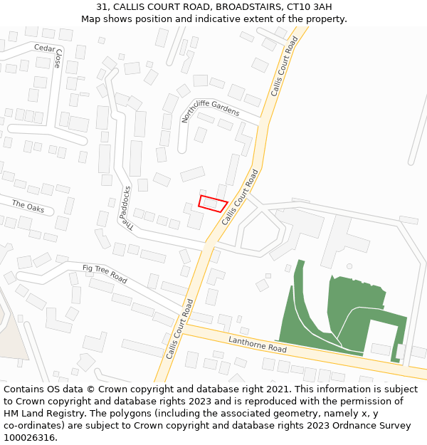 31, CALLIS COURT ROAD, BROADSTAIRS, CT10 3AH: Location map and indicative extent of plot