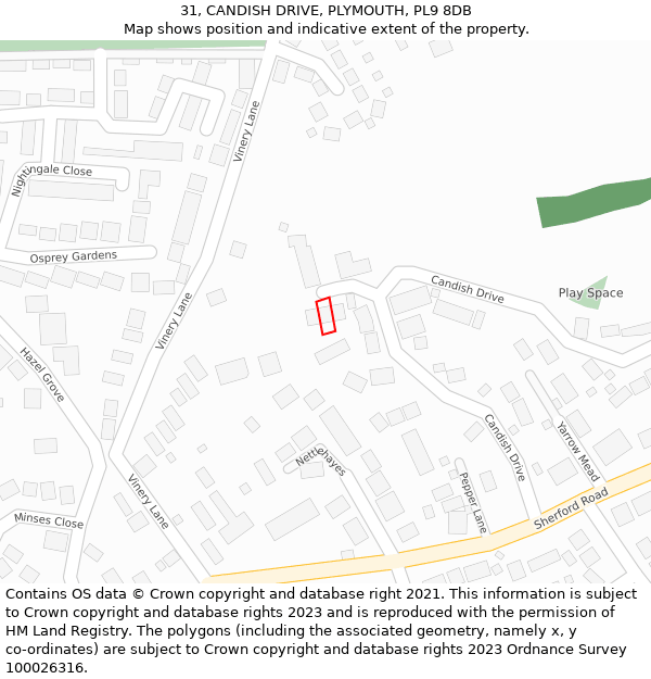 31, CANDISH DRIVE, PLYMOUTH, PL9 8DB: Location map and indicative extent of plot