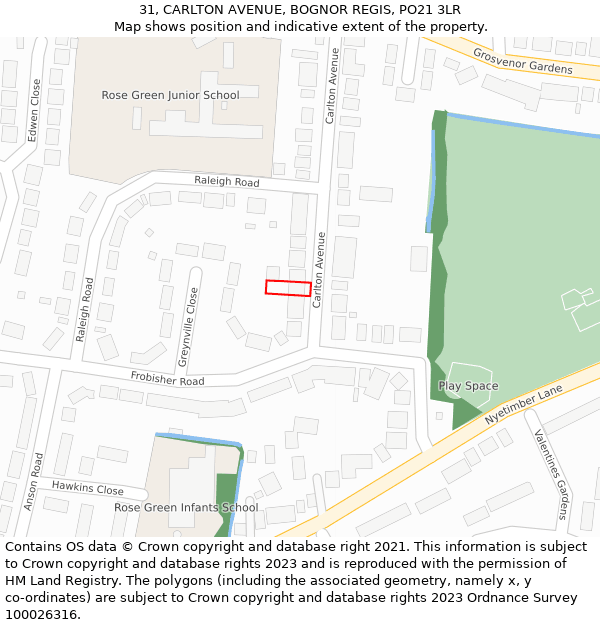 31, CARLTON AVENUE, BOGNOR REGIS, PO21 3LR: Location map and indicative extent of plot