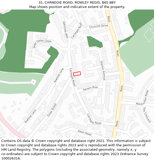 31, CARNEGIE ROAD, ROWLEY REGIS, B65 8BY: Location map and indicative extent of plot
