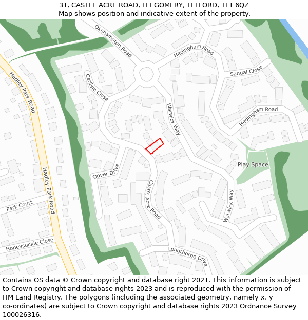 31, CASTLE ACRE ROAD, LEEGOMERY, TELFORD, TF1 6QZ: Location map and indicative extent of plot