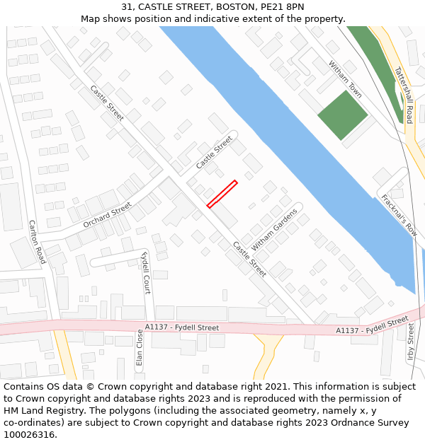 31, CASTLE STREET, BOSTON, PE21 8PN: Location map and indicative extent of plot