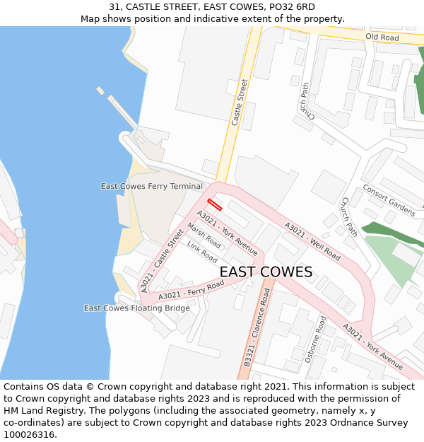 31, CASTLE STREET, EAST COWES, PO32 6RD: Location map and indicative extent of plot