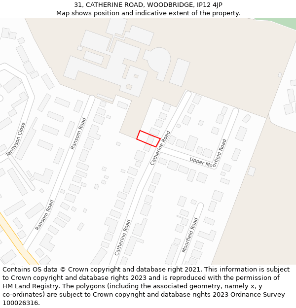 31, CATHERINE ROAD, WOODBRIDGE, IP12 4JP: Location map and indicative extent of plot
