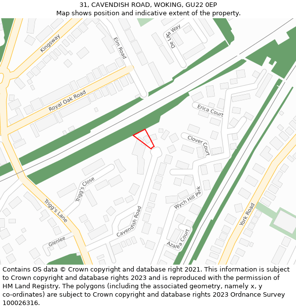 31, CAVENDISH ROAD, WOKING, GU22 0EP: Location map and indicative extent of plot