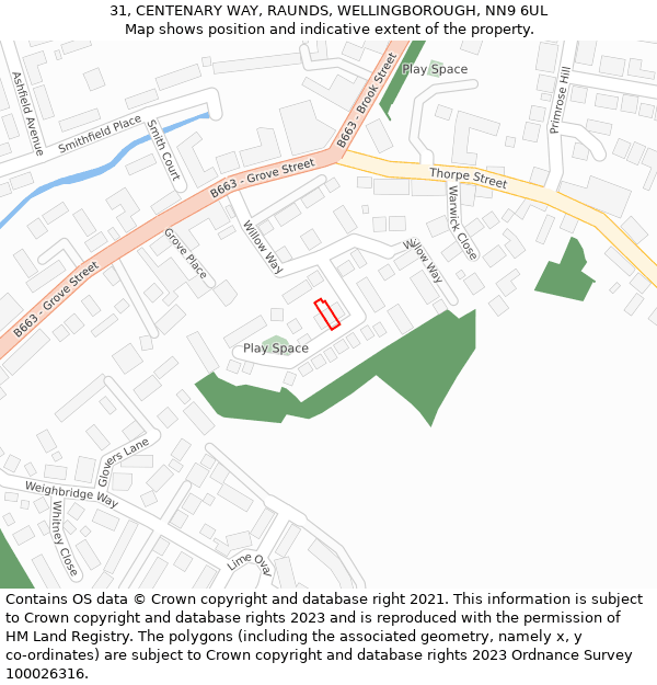 31, CENTENARY WAY, RAUNDS, WELLINGBOROUGH, NN9 6UL: Location map and indicative extent of plot