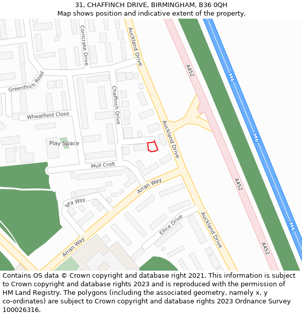 31, CHAFFINCH DRIVE, BIRMINGHAM, B36 0QH: Location map and indicative extent of plot