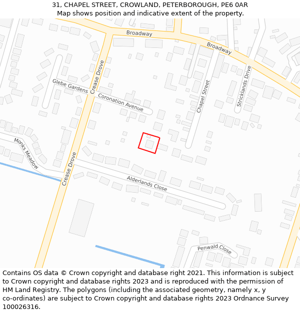 31, CHAPEL STREET, CROWLAND, PETERBOROUGH, PE6 0AR: Location map and indicative extent of plot