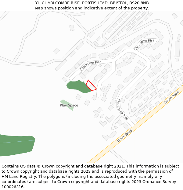 31, CHARLCOMBE RISE, PORTISHEAD, BRISTOL, BS20 8NB: Location map and indicative extent of plot