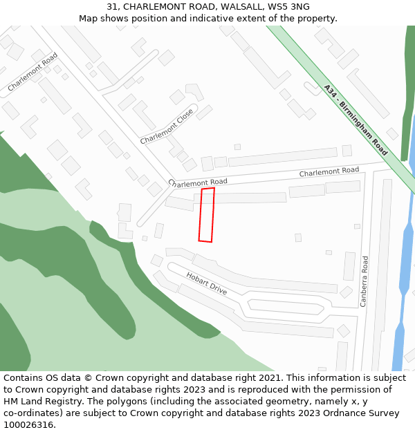 31, CHARLEMONT ROAD, WALSALL, WS5 3NG: Location map and indicative extent of plot
