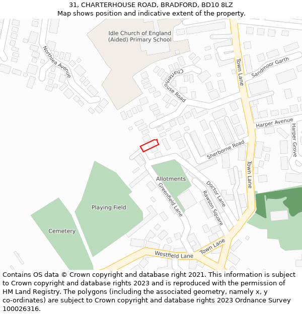 31, CHARTERHOUSE ROAD, BRADFORD, BD10 8LZ: Location map and indicative extent of plot