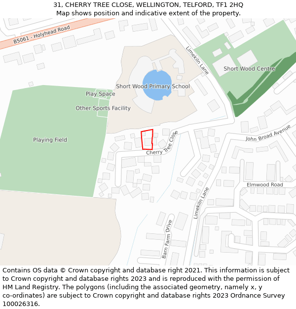 31, CHERRY TREE CLOSE, WELLINGTON, TELFORD, TF1 2HQ: Location map and indicative extent of plot