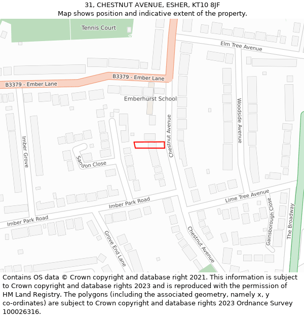 31, CHESTNUT AVENUE, ESHER, KT10 8JF: Location map and indicative extent of plot