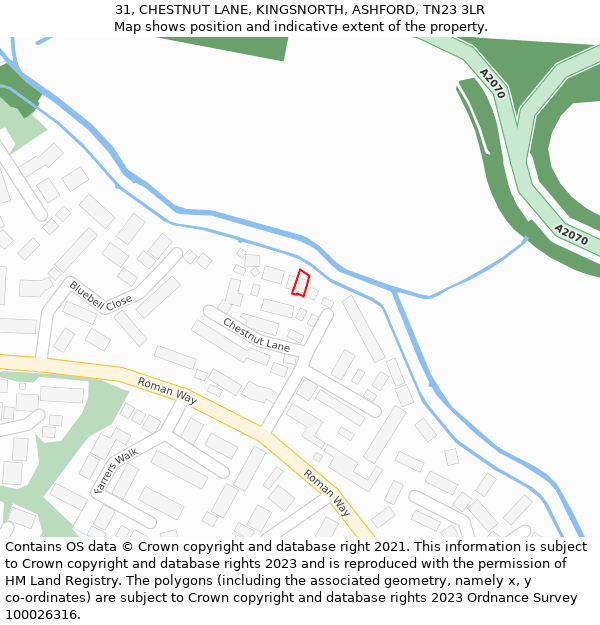 31, CHESTNUT LANE, KINGSNORTH, ASHFORD, TN23 3LR: Location map and indicative extent of plot
