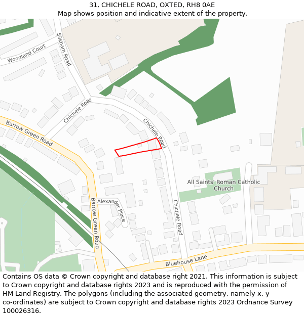 31, CHICHELE ROAD, OXTED, RH8 0AE: Location map and indicative extent of plot