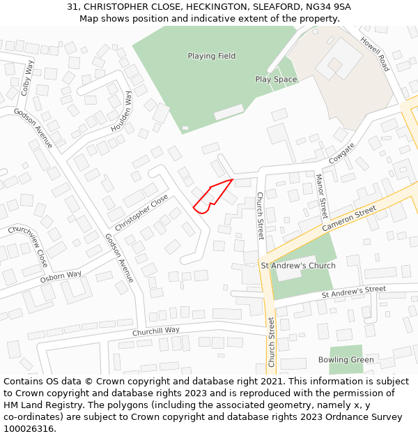 31, CHRISTOPHER CLOSE, HECKINGTON, SLEAFORD, NG34 9SA: Location map and indicative extent of plot