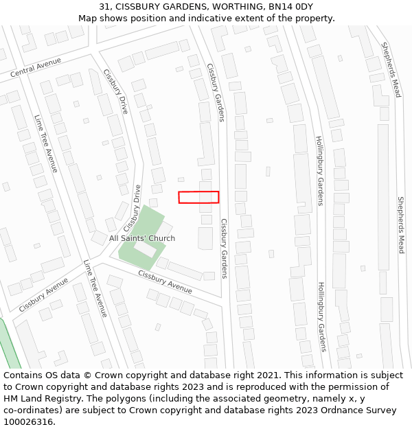 31, CISSBURY GARDENS, WORTHING, BN14 0DY: Location map and indicative extent of plot