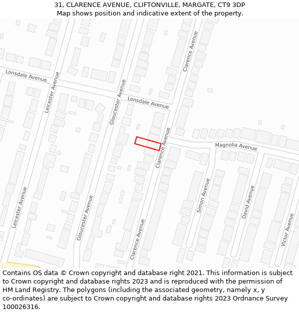 31, CLARENCE AVENUE, CLIFTONVILLE, MARGATE, CT9 3DP: Location map and indicative extent of plot