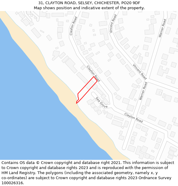 31, CLAYTON ROAD, SELSEY, CHICHESTER, PO20 9DF: Location map and indicative extent of plot