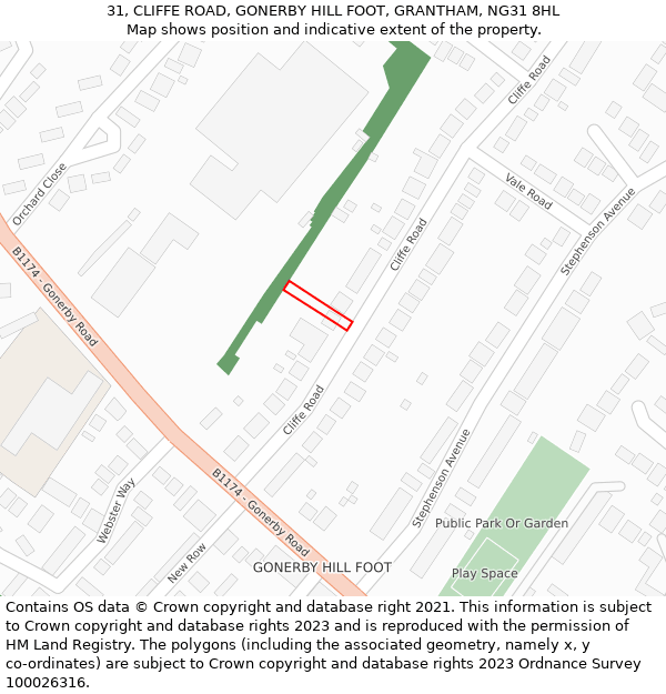 31, CLIFFE ROAD, GONERBY HILL FOOT, GRANTHAM, NG31 8HL: Location map and indicative extent of plot