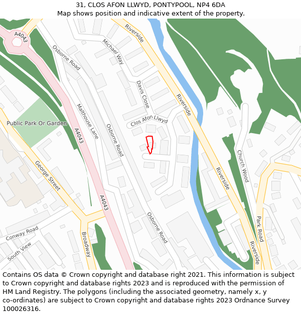 31, CLOS AFON LLWYD, PONTYPOOL, NP4 6DA: Location map and indicative extent of plot