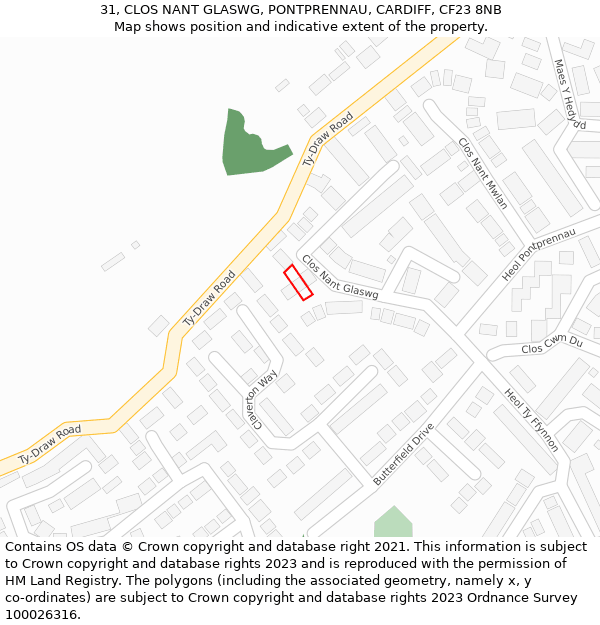 31, CLOS NANT GLASWG, PONTPRENNAU, CARDIFF, CF23 8NB: Location map and indicative extent of plot