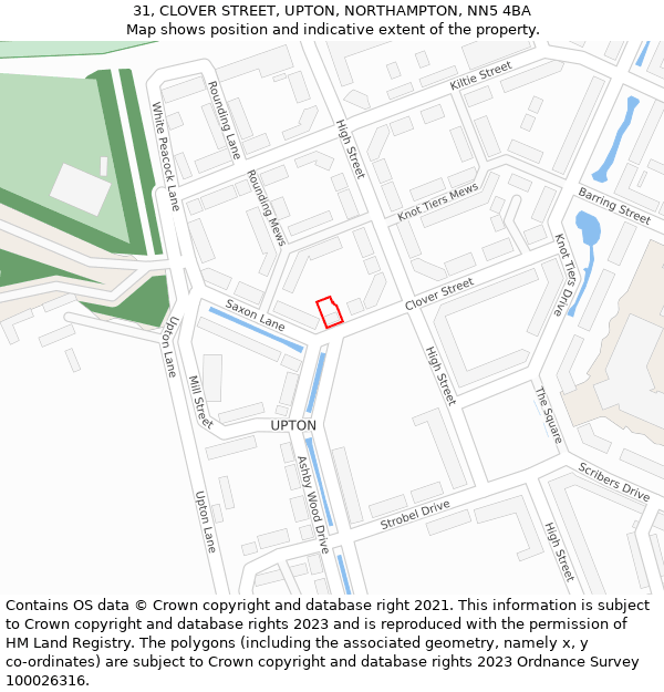 31, CLOVER STREET, UPTON, NORTHAMPTON, NN5 4BA: Location map and indicative extent of plot