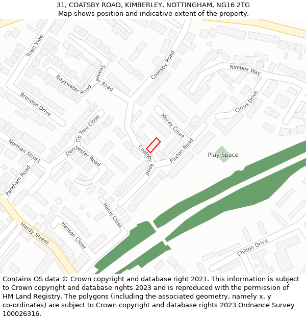 31, COATSBY ROAD, KIMBERLEY, NOTTINGHAM, NG16 2TG: Location map and indicative extent of plot