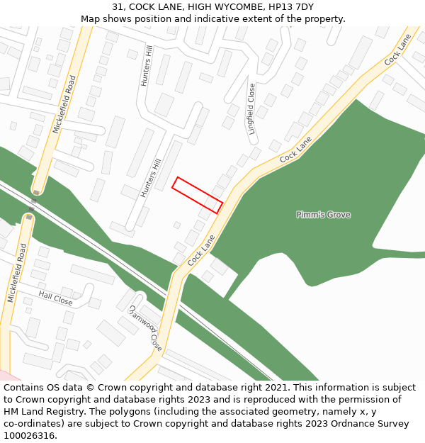 31, COCK LANE, HIGH WYCOMBE, HP13 7DY: Location map and indicative extent of plot