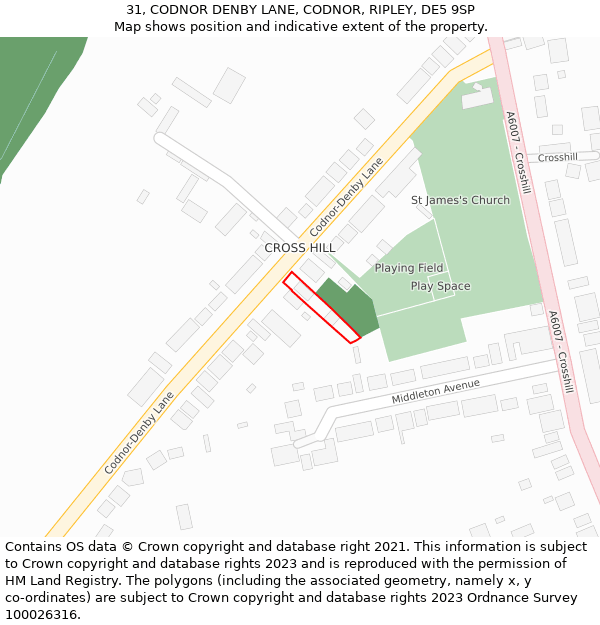 31, CODNOR DENBY LANE, CODNOR, RIPLEY, DE5 9SP: Location map and indicative extent of plot