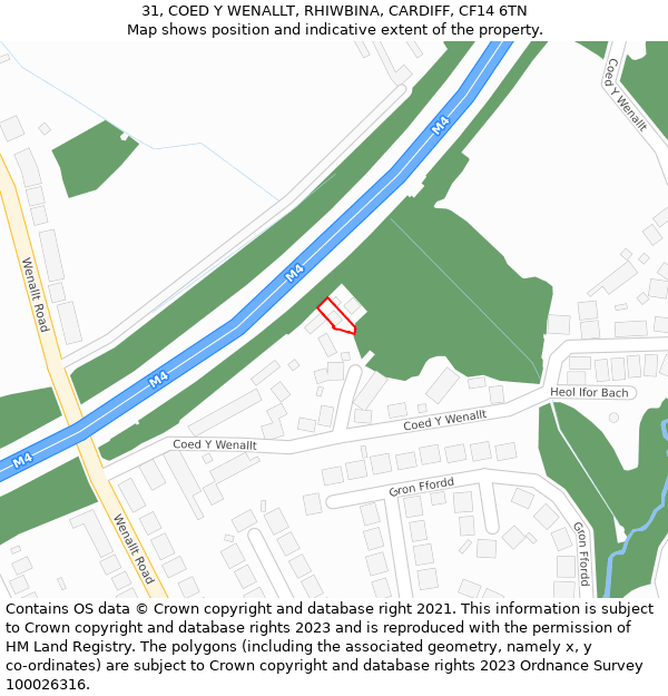 31, COED Y WENALLT, RHIWBINA, CARDIFF, CF14 6TN: Location map and indicative extent of plot