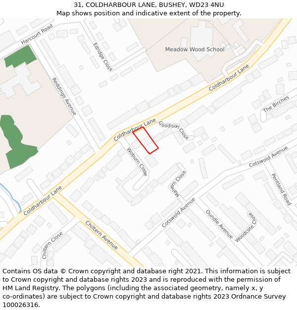 31, COLDHARBOUR LANE, BUSHEY, WD23 4NU: Location map and indicative extent of plot