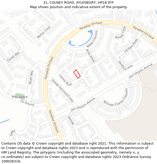 31, COLNEY ROAD, AYLESBURY, HP18 0YF: Location map and indicative extent of plot