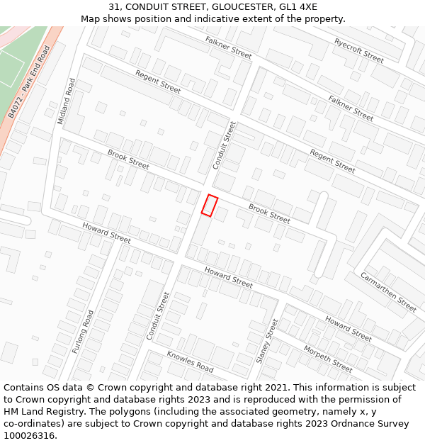 31, CONDUIT STREET, GLOUCESTER, GL1 4XE: Location map and indicative extent of plot